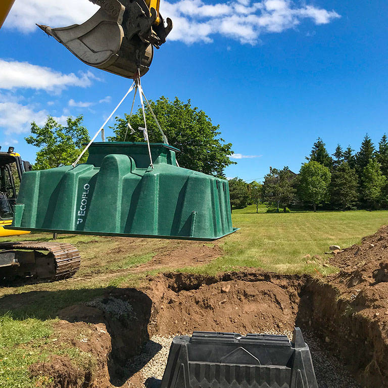 An Ecoflo septic system being installed