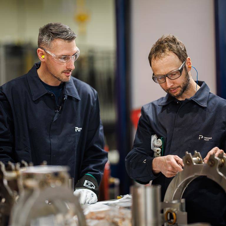 Two team members working in a plant