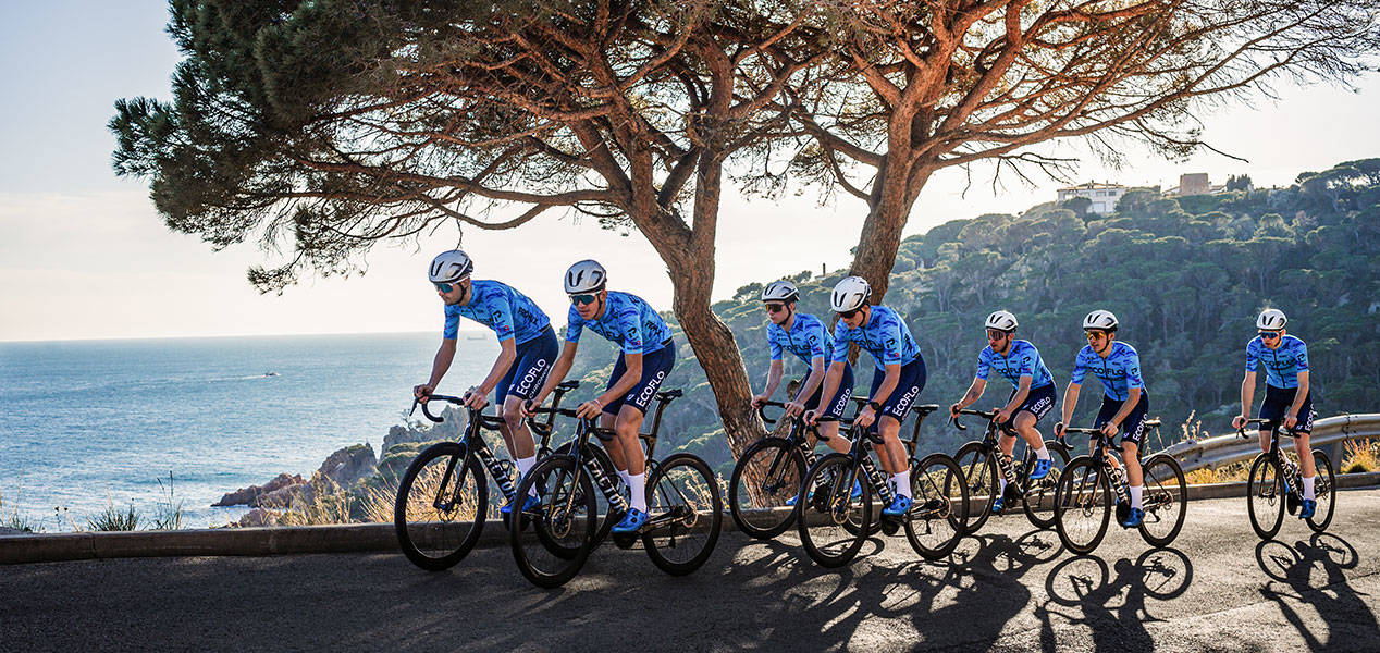 The Ecoflo Chronos cycling team during a training session