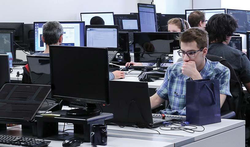 Team member working on computer