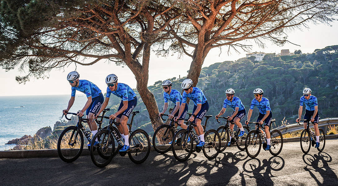 The Ecoflo Chronos cycling team during a training session