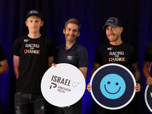Israel Premier Tech cycling team at Premier Tech office