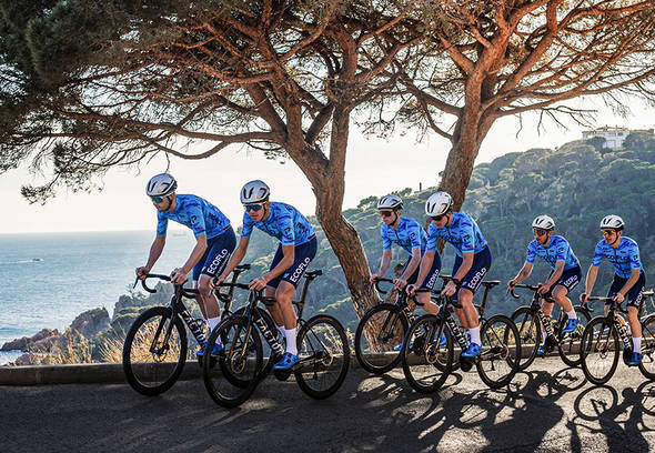 The Ecoflo Chronos cycling team during a training session