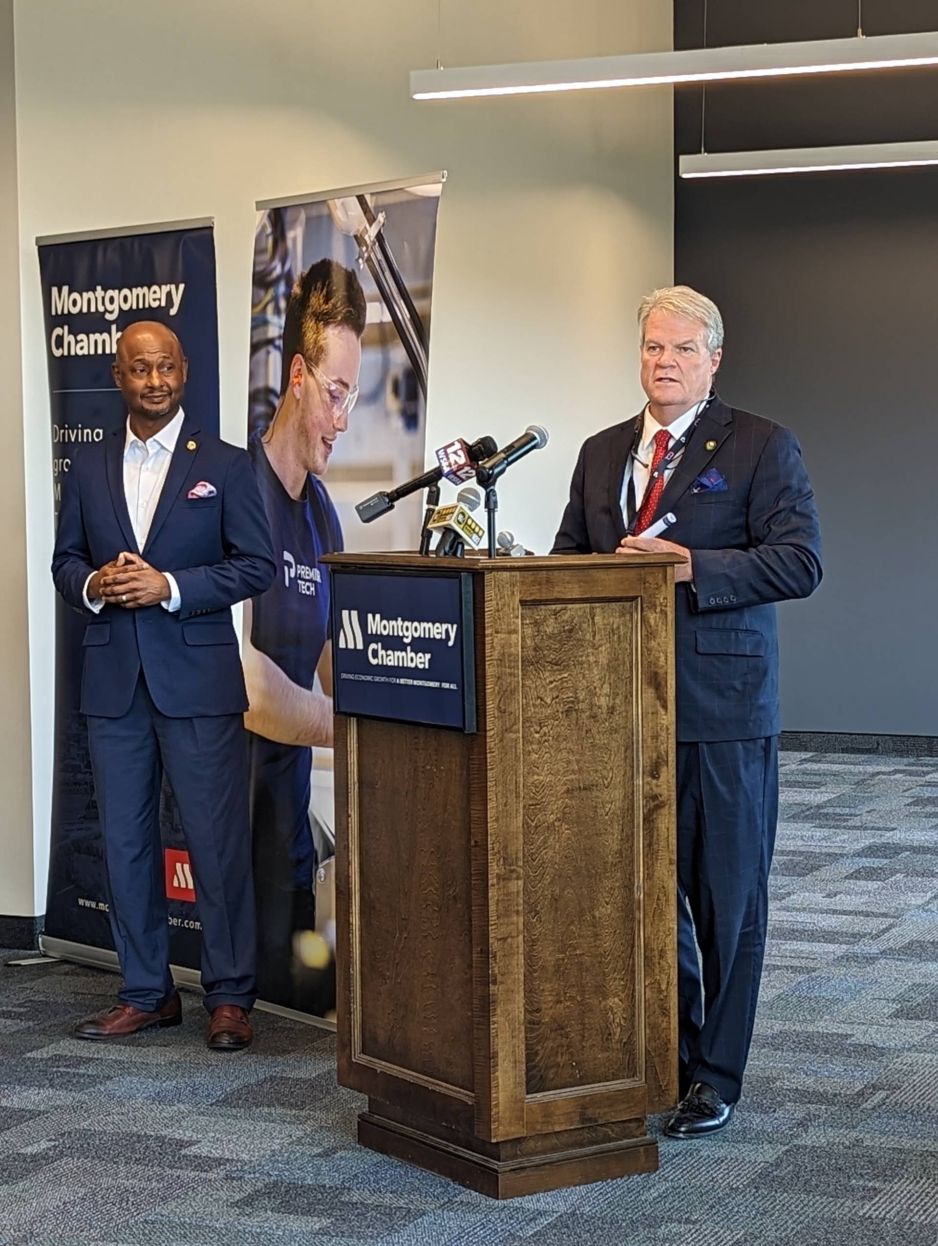 Doug Singleton talking during the grand opening of the new Montgomery facility.